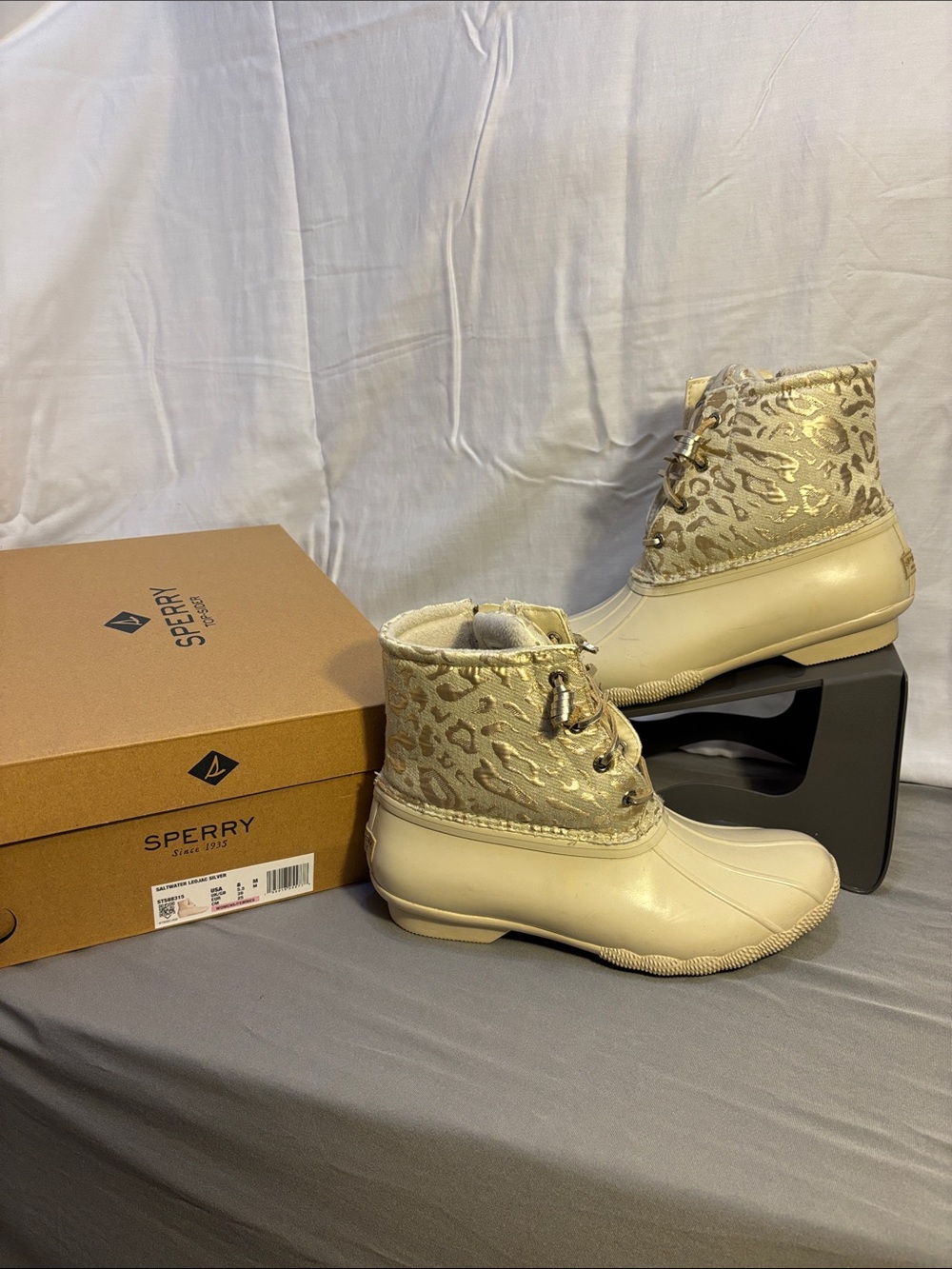 Sperry Cream Leopard-Print Duck Boots